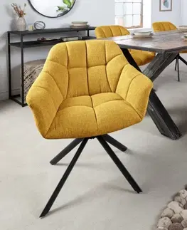 Luxusní jídelní židle Estila Moderní otočná jídelní židle Mariposa se žlutým čalouněním a černými kovovými nohami 83cm