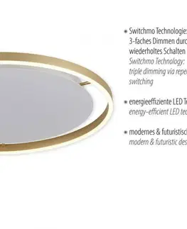 LED stropní svítidla LEUCHTEN DIREKT is JUST LIGHT LED stropní svítidlo, matná mosaz, kruhové pr.60cm, stmívatelné, Switchmo, teplá bílá krokově stmívatelné 3000K
