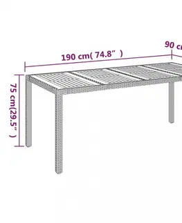 Zahradní stolky Zahradní stůl s dřevěnou deskou černý 190x90x75 cm polyratan