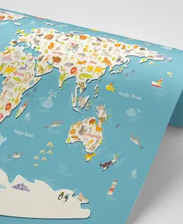 Samolepící tapety Samolepící tapeta dětská mapa se zvířátky