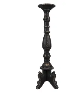 Svícny Černý antik dřevěný svícen Vien - Ø 21*60 cm Clayre & Eef 5H0520