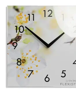 Nástěnné hodiny Dekorační skleněné hodiny 30 cm s motivem třešňových květů