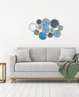 Nástěnné dekorace Nástěnná dekorace kov DEŠTNÍKY A PARAPLATA modrá 82 x 50 cm