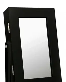 Toaletní stolky Malá černá šperkovnice se zrcadlem 21 x 15 x 35 cm