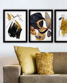 Obrazy Hanah Home Sada obrazů Gold and Black 35x45 cm 3 ks