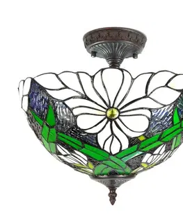 Svítidla Krémovo-zelené stropní svítidlo Tiffany Malion  - Ø 36*31 cm E27/max 2*40W Clayre & Eef 5LL-6139