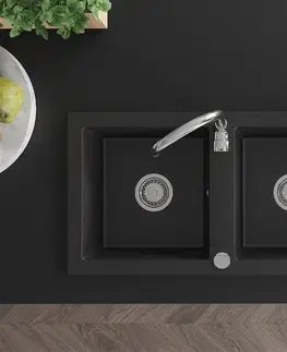 Kuchyňské dřezy MEXEN Mario granitový dřez 2-bowl 820x436 mm, černá 6504822000-77