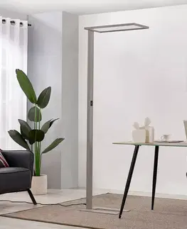 Stojací lampa PRIOS Kancelářská stojací lampa Prios Taronis LED, stmívač, stříbrná