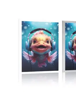 Párty zvířata se sluchátky Plakát rybka se sluchátky