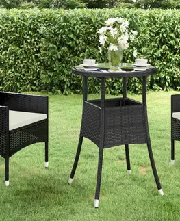 Zahradní stolky Zahradní stůl Ø 60 x 75 cm tvrzené sklo a polyratan černý