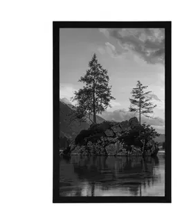 Černobílé Plakát černobílá horská krajina u jezera
