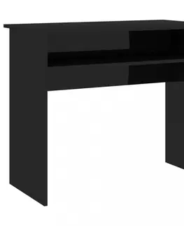 Pracovní stoly Psací stůl s policí 90x50 cm Dekorhome Černá lesk