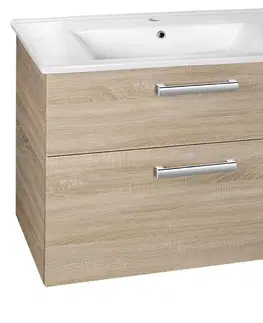 Koupelnový nábytek AQUALINE VEGA umyvadlová skříňka 82x67,6x43,8cm, 2x zásuvka, dub platin VG883