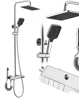 Sprchy a sprchové panely Sprchový set s termostatem Rea Rob chrom - vanová baterie, dešťová, ruční a bidetová sprcha