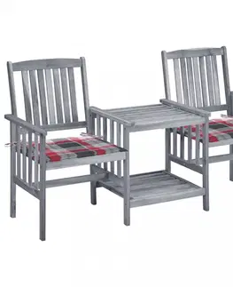 Zahradní židle Zahradní židle se stolkem akácie / látka Dekorhome Červená