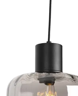 Zavesna svitidla Designová závěsná lampa černá s kouřovým sklem 3-světlo 226 cm - Qara