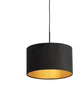 Zavesna svitidla Závěsná lampa s velurovým odstínem černá se zlatem 35 cm - Combi