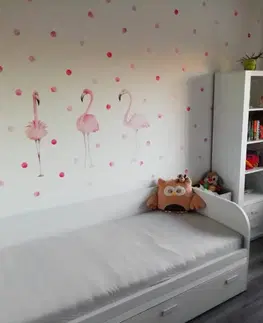 Samolepky na zeď Dětské samolepky na zeď - Růžový plameňák s puntíky