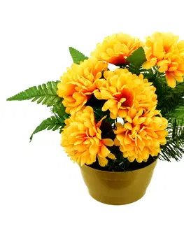 Květiny Dušičková dekorace s chryzantémami 23 x 22 cm, žlutá