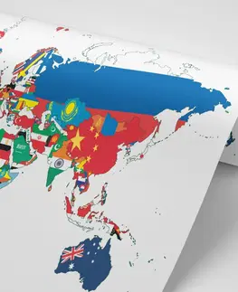 Samolepící tapety Samolepící tapeta mapa světa s vlajkami s bílým pozadím