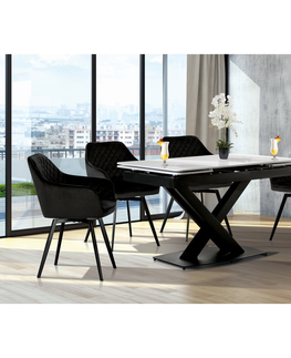 Jídelní stoly Jídelní stůl ZERDA, bílý mramor/černý matný lak
