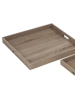 Podnosy a tácy Hnědé dřevěné servírovací tácy s otvory ( 2 ks ) - 50*50*5 cm J-Line by Jolipa 68100
