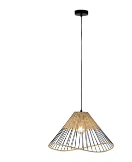 Zavesna svitidla Venkovská závěsná lampa černá 48 cm s ratanem - Treccia