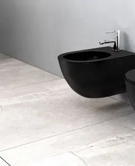 Kompletní WC sady Závěsná WC mísa Rea Carlo Mini Rimless Flat černá matná