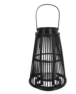 Zahradní lampy Černá dřevěná lucerna ve tvaru kuželu Eudo - Ø 28*40 cm Clayre & Eef 6RO0495