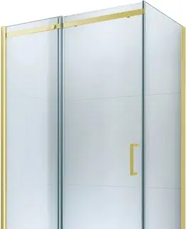 Sprchové vaničky MEXEN/S Omega sprchový kout posuvný 140x100 cm, sklo transparent, zlatá + vanička 825-140-100-50-00-4010