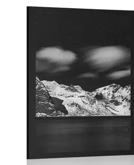 Černobílé Plakát noční krajina v Norsku v černobílém provedení