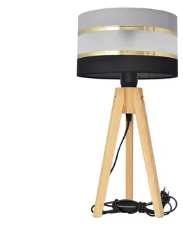 Lampy  Stolní lampa HELEN 1xE27/60W/230V šedá/černá/zlatá/borovice 