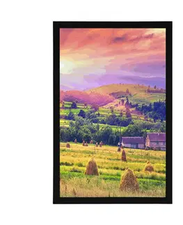 Příroda Plakát stohy sena v karpatských horách