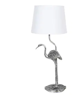 Lampy Stříbrná stolní lampa s dekorací plameňáka a bílým stínidlem – Ø 25*58 cm / E27 Clayre & Eef 6LMC0028