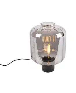 Stolni lampy Designová stolní lampa černá s kouřovým sklem - Qara