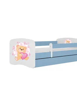 Dětské postýlky Kocot kids Dětská postel Babydreams medvídek s motýlky modrá, varianta 80x160, se šuplíky, s matrací