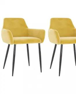 Židle Jídelní židle 2 ks samet / kov Dekorhome Hořčicová