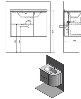 Koupelnový nábytek SAPHO PULSE umyvadlová skříňka 75x52x45 cm, levá, bílá/antracit PU075-3034