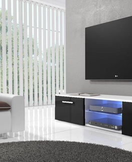 TV stolky TV stolek IWORU s LED, bílý/černý lesk