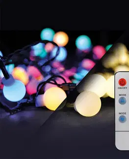 LED řetězy Solight LED 2v1 venkovní vánoční řetěz, koule, dálkový ovladač, 200LED, RGB+bílá, 20m+5m, 8 funkcí, IP44 1V09-RGB