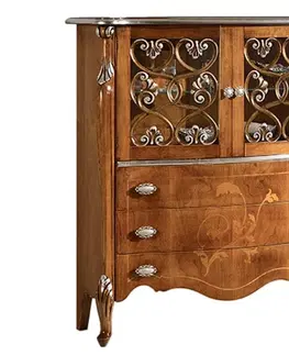 Designové komody Estila Klasický luxusní příborník Pasiones s bohatým ornamentálním zdobením se třemi šuplíky a skleněnými dvířky 120cm