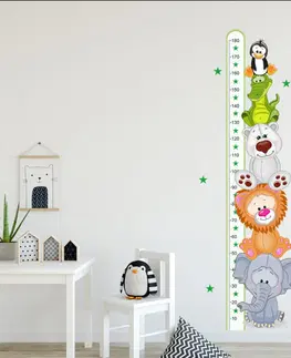 Samolepky na zeď Samolepky do dětského pokoje - Zelený metr s barevnými zvířátky (180 cm)