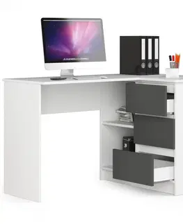 Psací stoly Ak furniture Rohový psací stůl B16 124 cm pravý bílý/grafitový