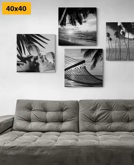 Sestavy obrazů Set obrazů zátiší moře v černobílém provedení