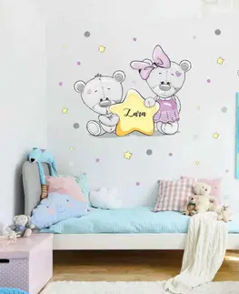 Samolepky na zeď Samolepky do dětského pokoje - Medvídci se jménem v fialové barvě