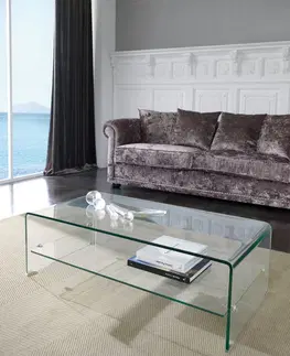 Designové a luxusní konferenční stolky Estila Moderní skleněný konferenční stolek Alize s poličkou 110cm