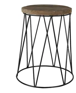 Konferenční stolky Dřevěno-kovový dekorační antik stolík na květinu - Ø 23*28 cm Clayre & Eef 64941