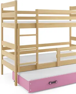 Postele BMS Dětská patrová postel s přistýlkou Eryk 3 | borovice Barva: Borovice / zelená, Rozměr: 190 x 80 cm