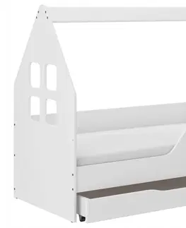 Dětské postele Okouzlující dětská postel se šuplíkem 160 x 80 cm bílé barvy ve tvaru domečku