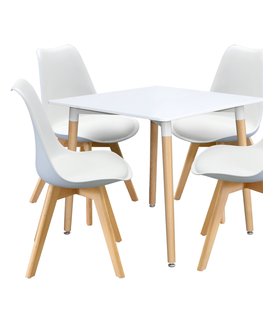 Jídelní sety Jídelní SET stůl FARUK 80 x 80 cm + 4 židle TALES, bílý